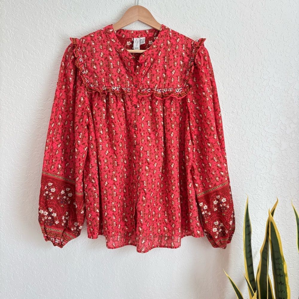 Joie Pink Floral Balloon Sleeve Top Size XL